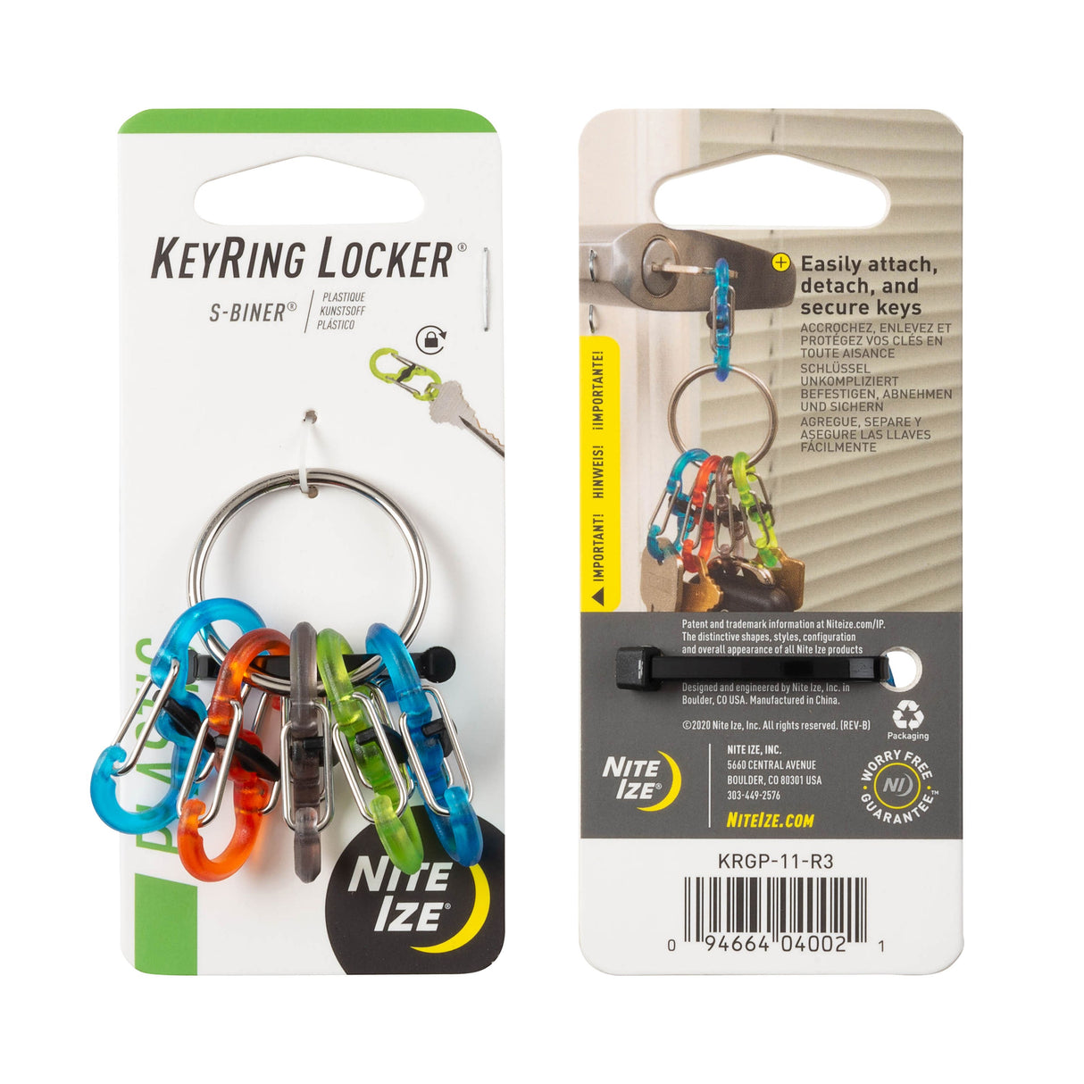 Nite Ize S-Biner KeyRing Plastic KRG2-11-R3 鑰匙扣配塑膠帶鎖8字扣(6個)